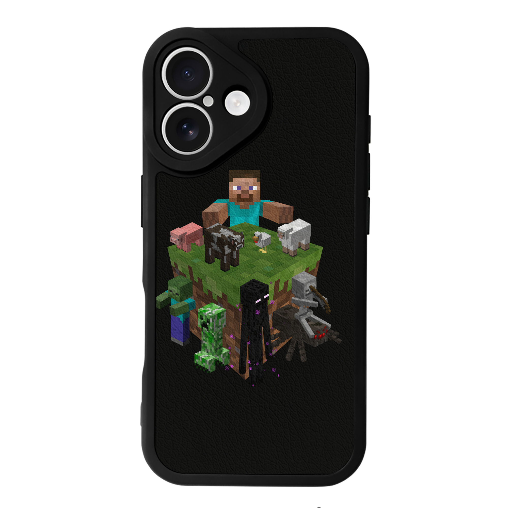 （画像用） マインクラフト ブロックの世界 Minecraft MC Block world 【iPhone 16シリーズ対応】シリコンスマホケース（レザー調） 材質：シリコン